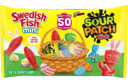 SOUR PATCH KIDS and SWEDISH FISH Mini Soft & Chewy Easter Candy Variety Pack, 50 Snack Packs