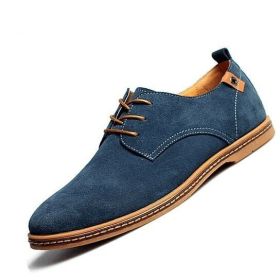 Men Casual Shoes Flats Suede Oxfords Leather Shoes Size 38-48 (Color: Blue, size: 9)