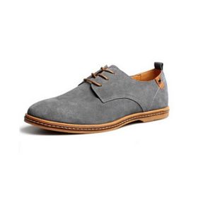 Men Casual Shoes Flats Suede Oxfords Leather Shoes Size 38-48 (Color: Gray, size: 9.5)