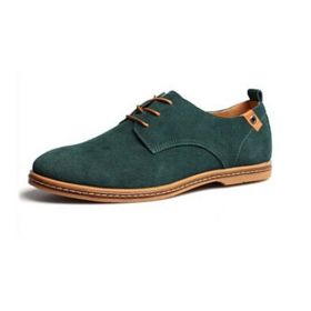 Men Casual Shoes Flats Suede Oxfords Leather Shoes Size 38-48 (Color: Green, size: 9.5)