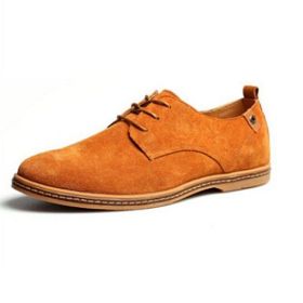 Men Casual Shoes Flats Suede Oxfords Leather Shoes Size 38-48 (Color: orange, size: 10.5)