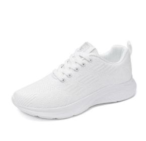 Mesh Sneakers Lace Up Front Walking Shoes (Color: White, size: 7)