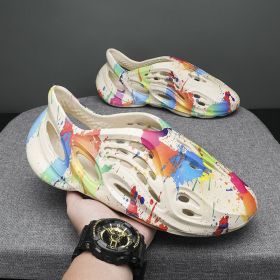 Clogs For Men; Men's hole shoes; hollow beach shoes; camouflage sandals; all inclusive personalized men's sandals (colour: Beige, size: 45)