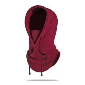 W18 Men's hats Outdoor Riding Hoods Windproof Caps Cold-Proof Ski Caps Fieece Caps Warm Bibs One-Piece Autumn and Winter Hats (Color: Wine red, size: One Size)
