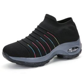 Women's Sock Sneakers Mesh Slip On Air Cushion Walking Shoes (Color: Black  02, size: 8)