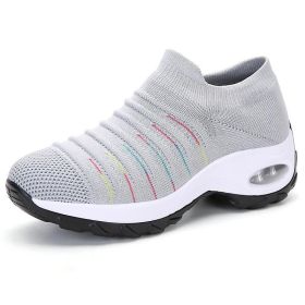 Women's Sock Sneakers Mesh Slip On Air Cushion Walking Shoes (Color: Gray, size: 7)