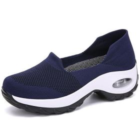 Women Breathable Walking Shoes Slip on Mesh Sneakers (Color: Navy, size: 7.5)