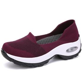 Women Breathable Walking Shoes Slip on Mesh Sneakers (Color: Red, size: 9)