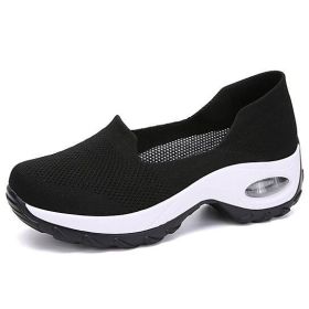 Women Breathable Walking Shoes Slip on Mesh Sneakers (Color: black, size: 9.5)